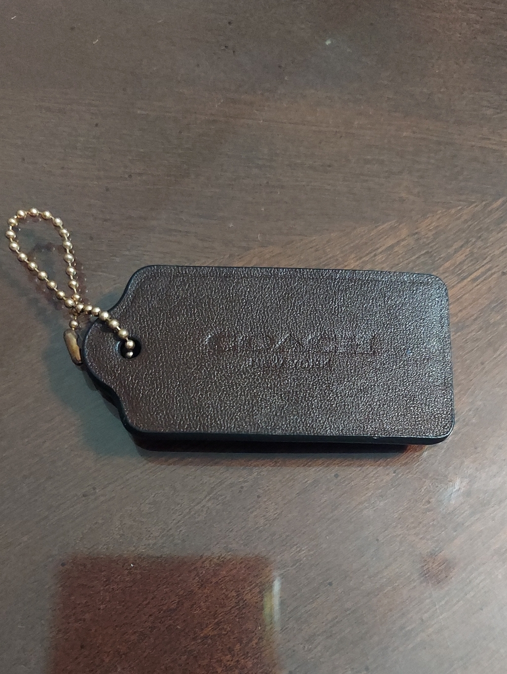 COACH New York Brown Leather Tag with Gold Ball Chain